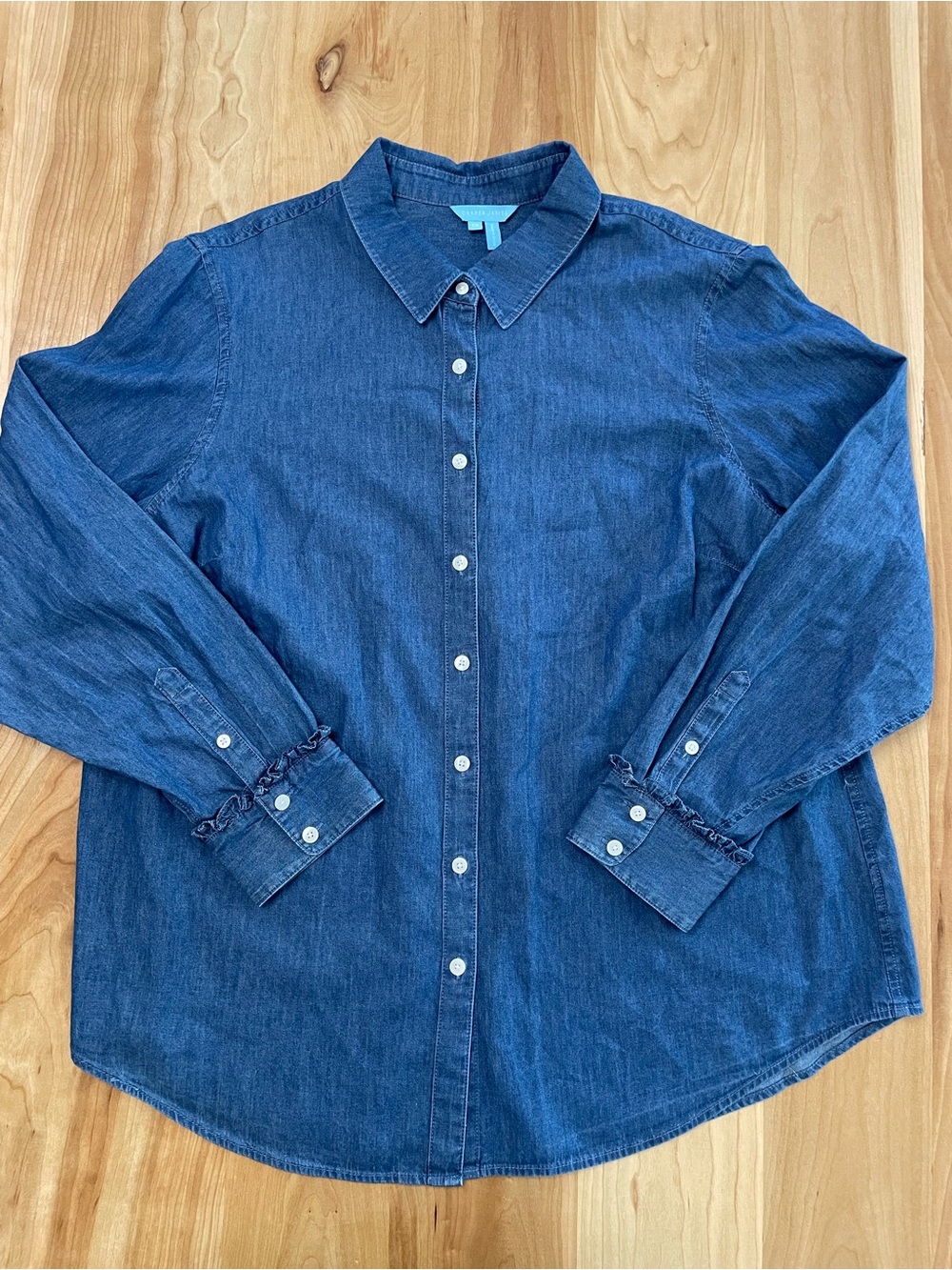 Draper James Chambray 1X Button Up Shirt Womens Blue Ruffle Cuff Cotton